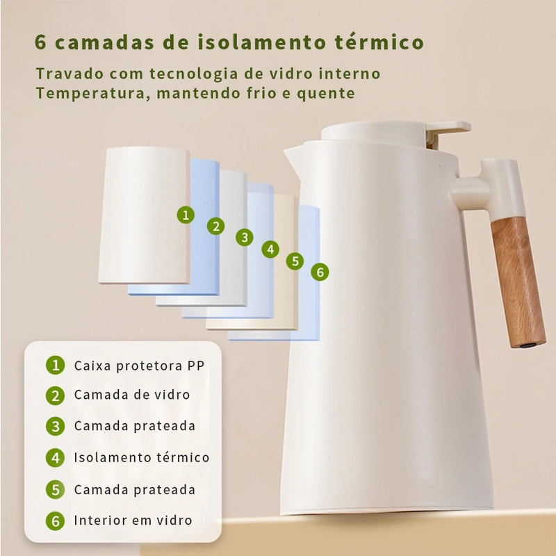 ThermoLED® - Garrafa Térmica 1L com Termômetro LED – Design Moderno e Cabo Estilo Madeira