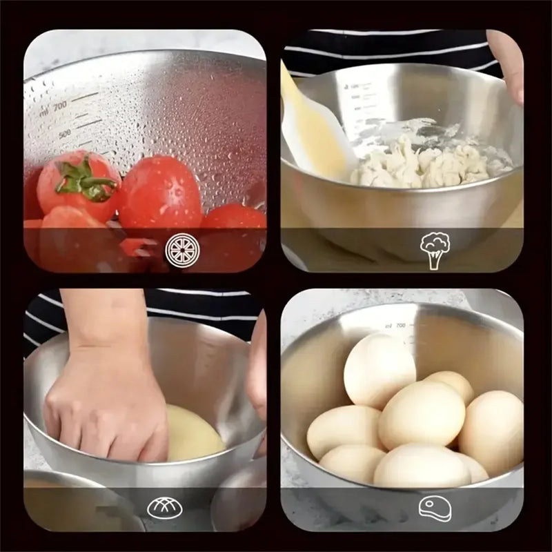 MixPro® – Conjunto de Tigelas de Aço Inoxidável com Medidor para Cozinha