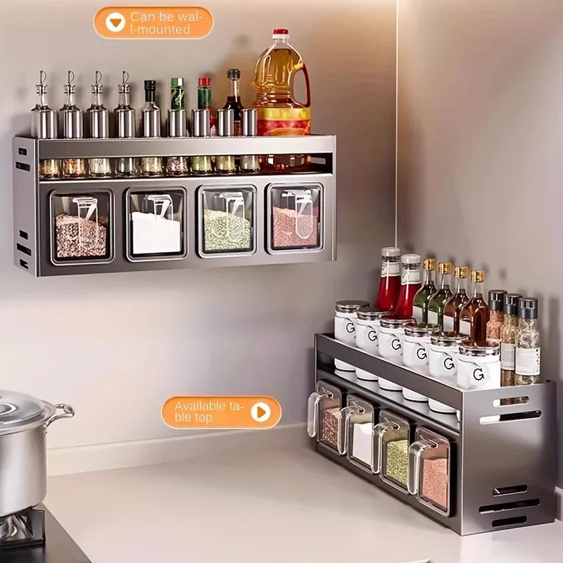 RackSpice® - Organizador de Temperos de Parede – Com Dispensadores e Potes Selados, Instalação sem Furos