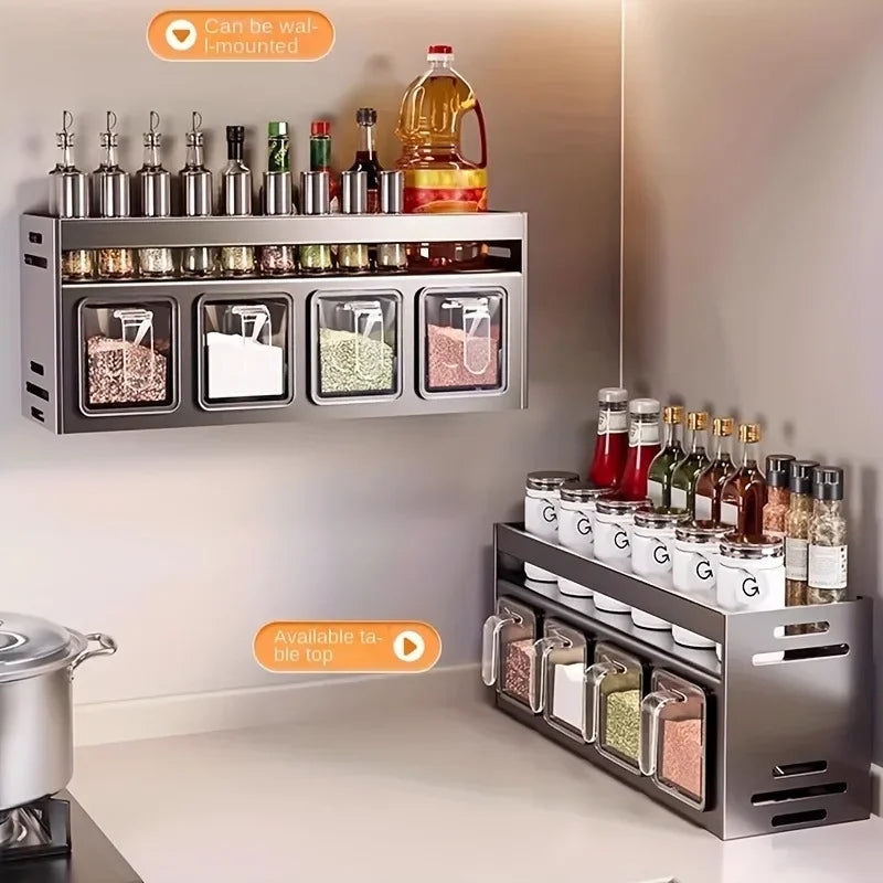 RackSpice® - Organizador de Temperos de Parede – Com Dispensadores e Potes Selados, Instalação sem Furos