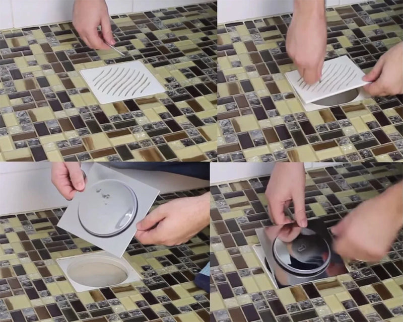 SmartDrain® - Ralo Inteligente Click 10x10cm – Aço Inoxidável, Design Moderno e Dreno Eficiente